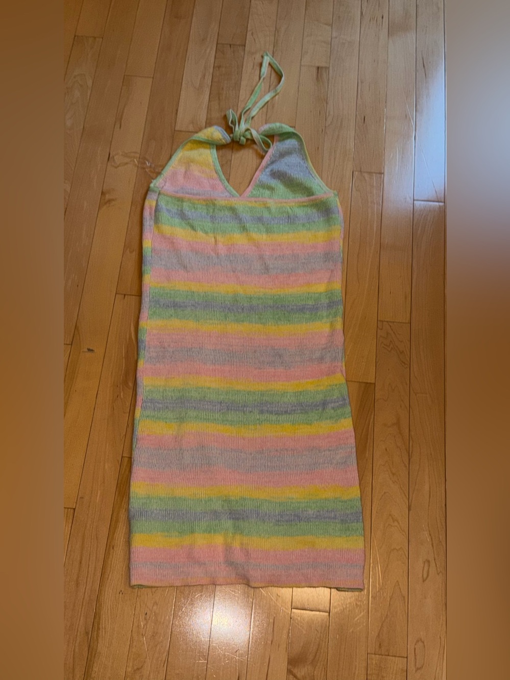 Wild Fable Pastel Rainbow Stripe Knit Halter Mini Dress Size Large ⭐